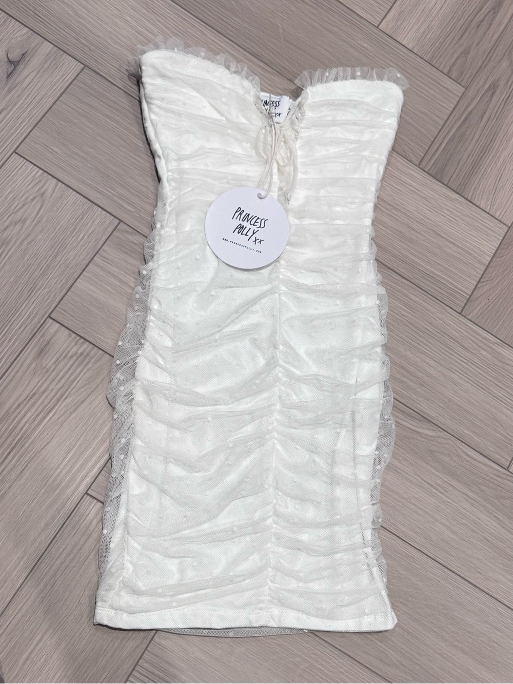Princess Polly White Dot strapless Mesh mini dress